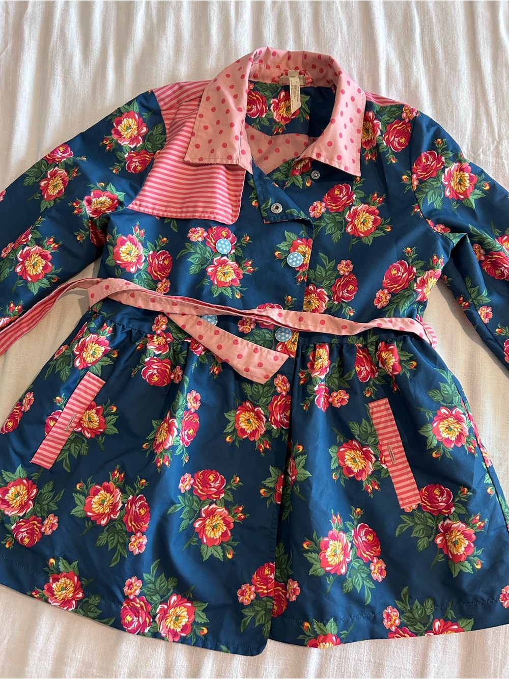 Matilda Jane Pink Polka Dot Collar with Navy Floral Lining